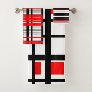 Red white and Black Stripes Bath Towel Set