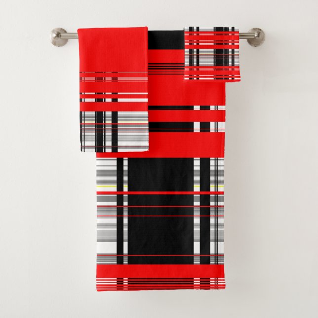 Red white and Black Stripes Bath Towel Set (Insitu)