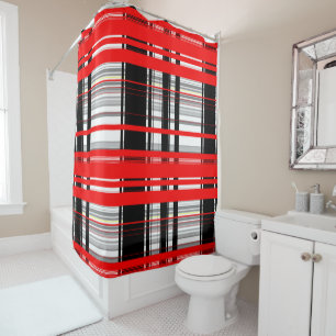Red white and Black Stripes Shower Curtain