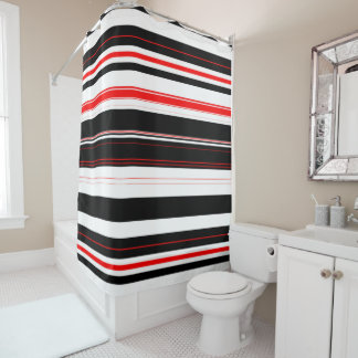 Red white and Black Stripes  Shower Curtain