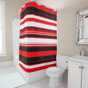 Red white and Black Stripes  Shower Curtain