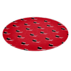 Red, white and black sushi glass chopping board
