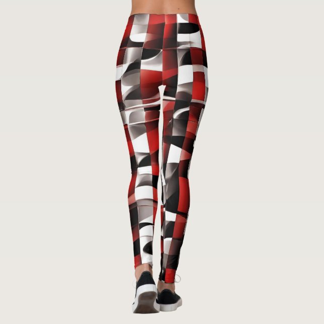 Red, White and Black Variation Chequered Leggings (Back)