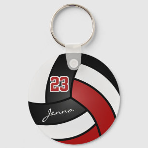Red, White and Black Volleyball - Customise Key Ring