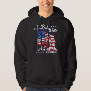 Red White And Blessed USA Flag Christian Jesus 4th Hoodie