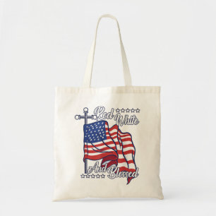 Red White And Blessed USA Flag Christian Jesus 4th Tote Bag