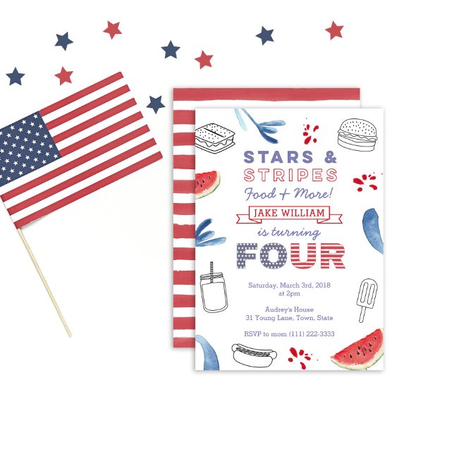 Red White and Blue 4th Birthday for Boy or Girl Invitation (Creator Uploaded)