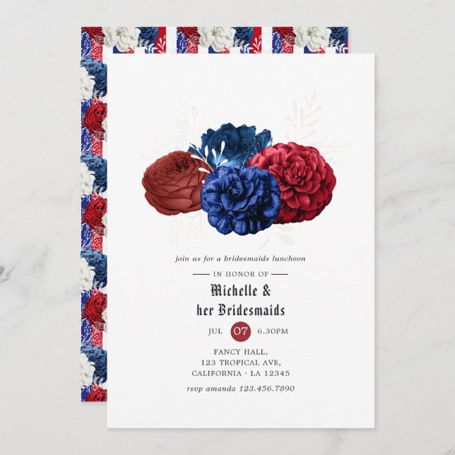 Red White and Blue 4th July Bridesmaids Luncheon Invitation (Front/Back)