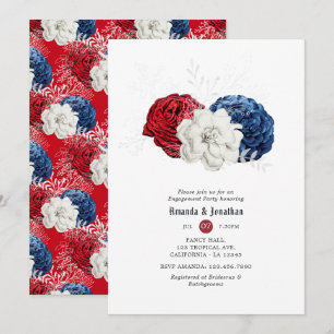 Red White and Blue 4th July Engagement Party Invitation