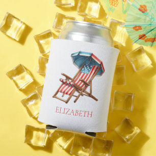 Red White and Blue 4th of July Beach Chair Can Cooler