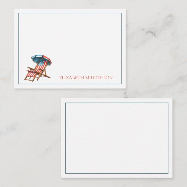 Red White and Blue 4th of July Beach Chair Card (Front/Back)