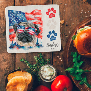 Red White and Blue 4th of July Funny Pug Dog Cutting Board