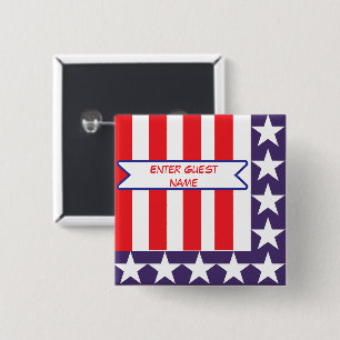 Red White and Blue 4th of July Party 15 Cm Square Badge