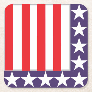 Red White and Blue 4th of July Party Square Paper Coaster