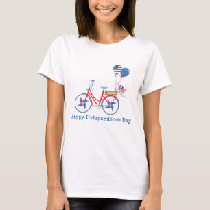 Red White and Blue 4th of July Whimsical Bicycle T-Shirt