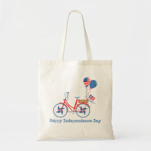 Red White and Blue 4th of July Whimsical Bicycle Tote Bag
