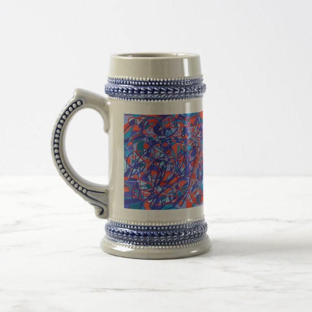 red white and blue abstract art beer stein (Left)
