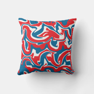 Red white and blue abstract pattern cushion