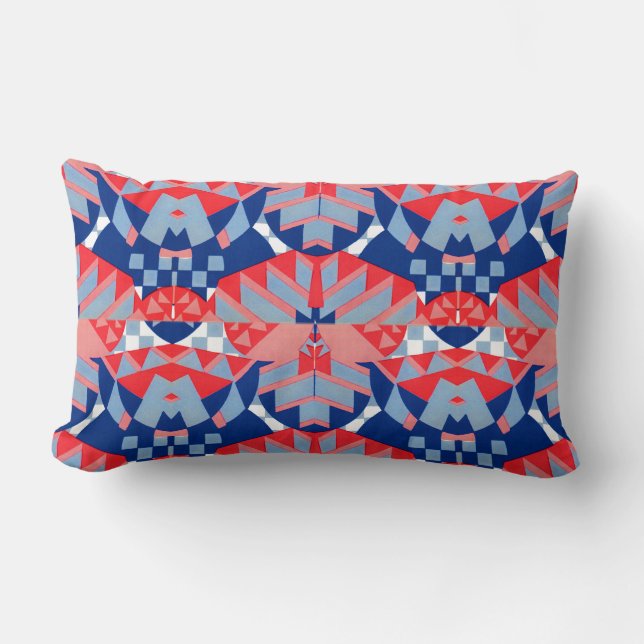 red white and blue abstract print #1 lumbar cushion (Front)