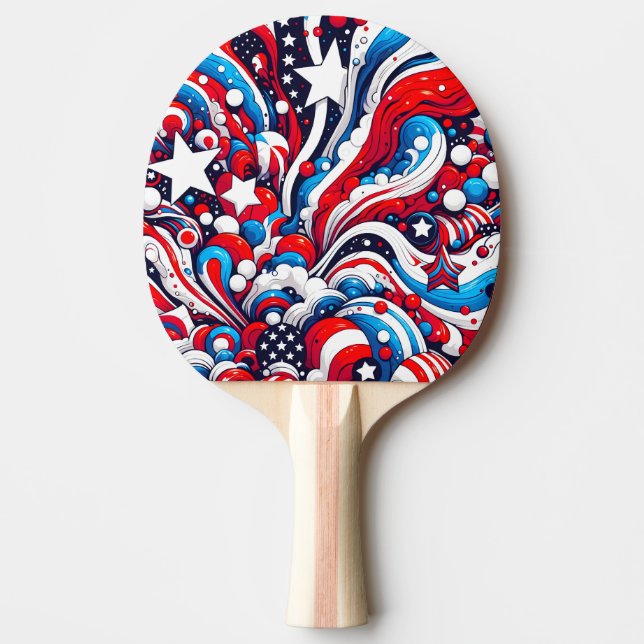 Red, White and Blue Abstract US Flag Patriotic  Ping Pong Paddle (Front)
