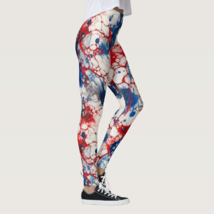 Red White and Blue Alcohol Ink USA Flag Colours Leggings
