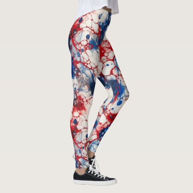 Red White and Blue Alcohol Ink USA  Flag Colours Leggings (Right)