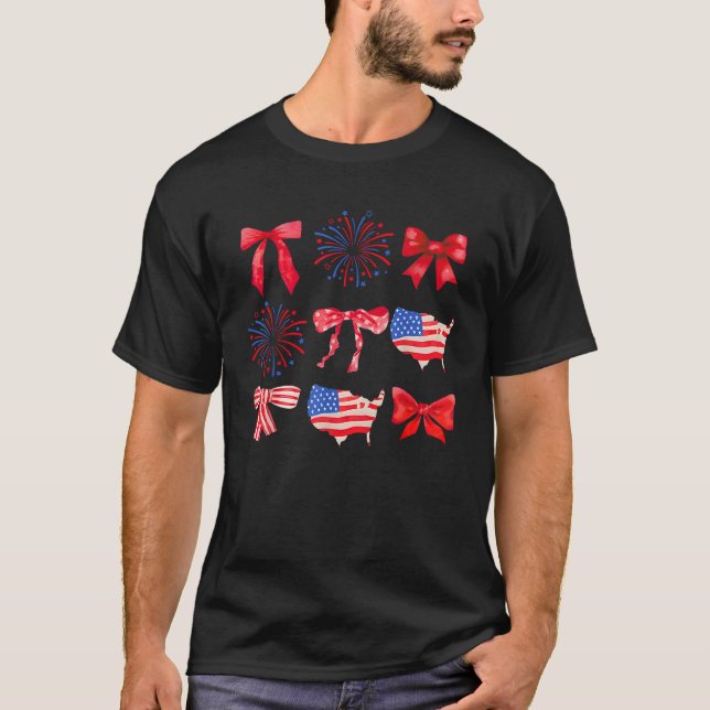Red White And Blue American Coquette Bows Funny 4t T-Shirt (Front)