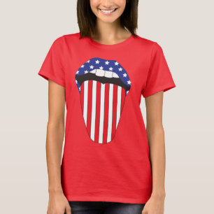 Red White and Blue American Flag mouth Tongue Out T-Shirt