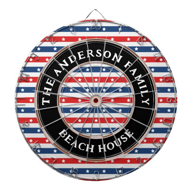 Red White and Blue American Flag Patriotic Family  Dartboard (Front)
