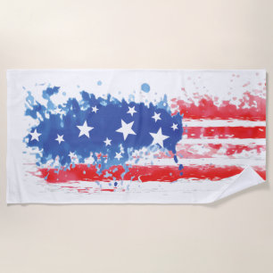 Red White and Blue American Flag Splatter Beach Towel