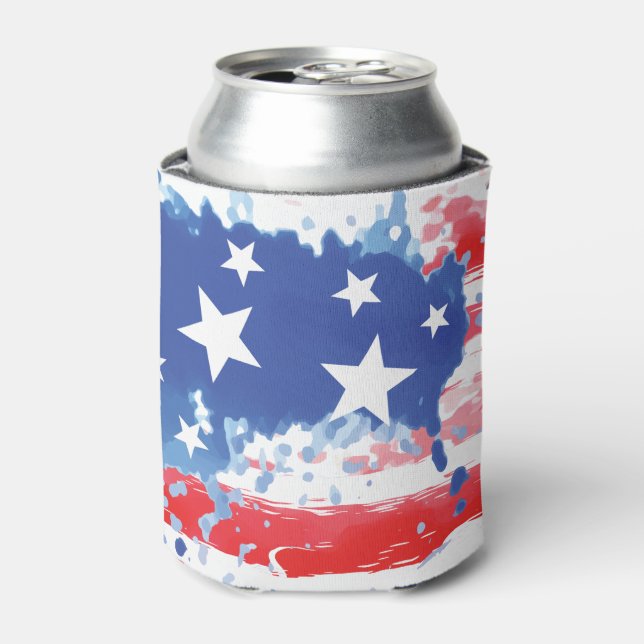 Red White and Blue American Flag Splatter Can Cooler (Can Front)