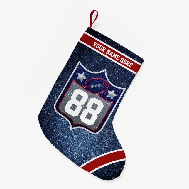 Red White and Blue American Football Team Sports Small Christmas Stocking (Front (Hanging))