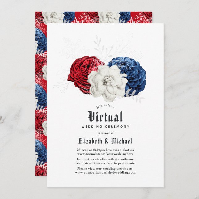 Red White and Blue American Online Virtual Wedding Invitation (Front/Back)