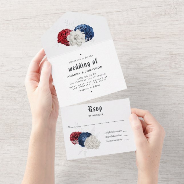 Red White and Blue American Wedding All In One Invitation (Tearaway)