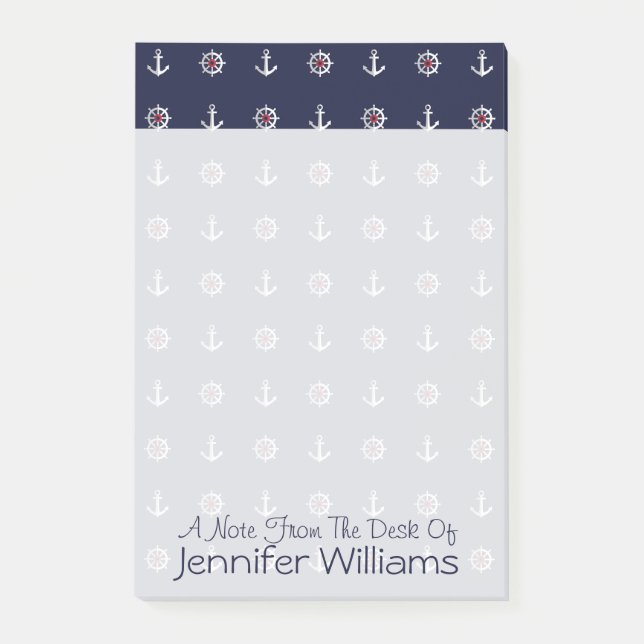 Red White And Blue Anchor Pattern | Add Your Name Post-it Notes (Front)