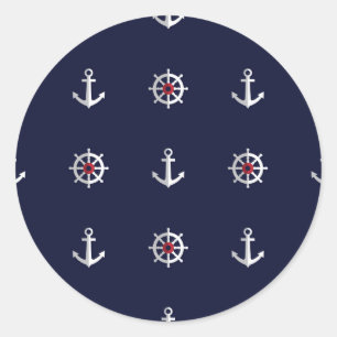 Red White And Blue Anchor Pattern Classic Round Sticker