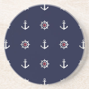 Red White And Blue Anchor Pattern Coaster