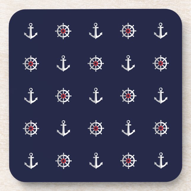 Red White And Blue Anchor Pattern Coaster (Front)