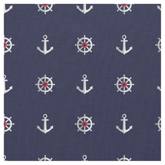 Red White And Blue Anchor Pattern Fabric (Close Up)