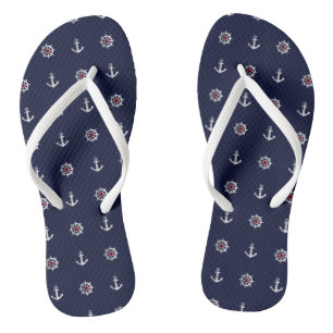 Red White And Blue Anchor Pattern Jandals