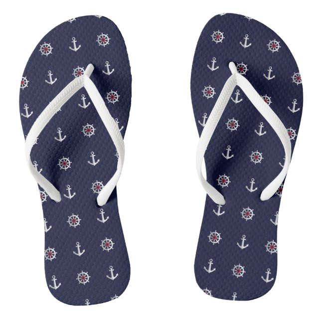Red White And Blue Anchor Pattern Jandals (Footbed)