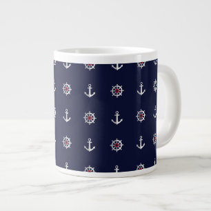 Red White And Blue Anchor Pattern Large Coffee Mug