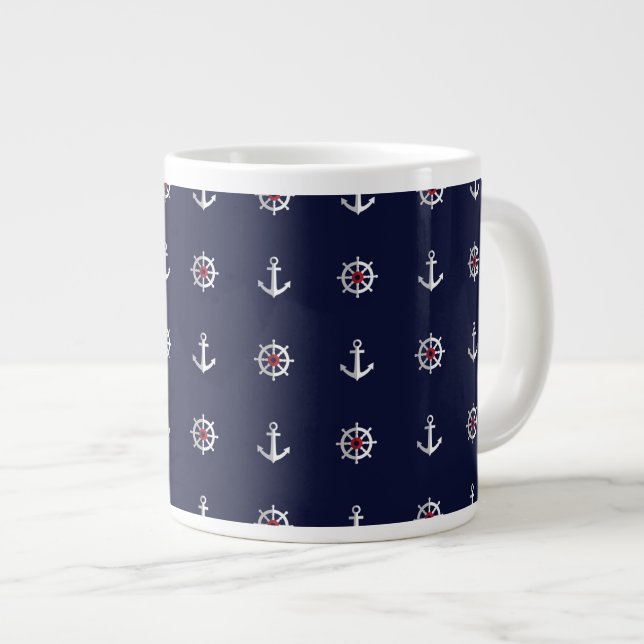Red White And Blue Anchor Pattern Large Coffee Mug (Front Right)