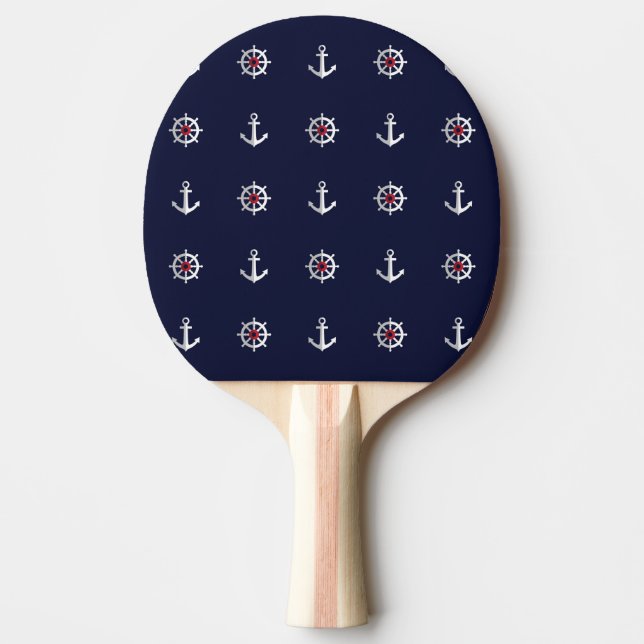 Red White And Blue Anchor Pattern Ping Pong Paddle (Front)