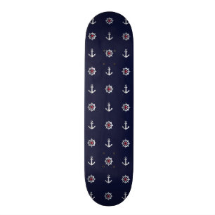Red White And Blue Anchor Pattern Skateboard