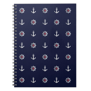 Red White And Blue Anchor Pattern Spiral Notebook