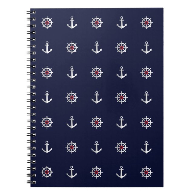 Red White And Blue Anchor Pattern Spiral Notebook (Front)