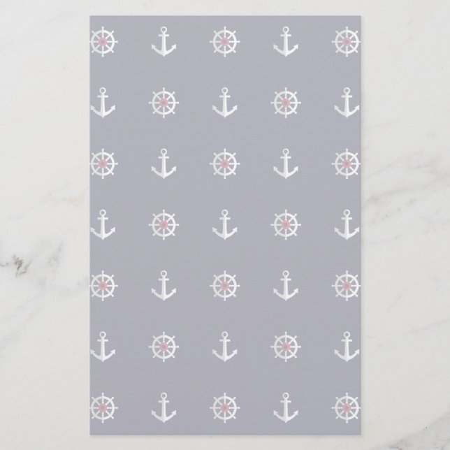 Red White And Blue Anchor Pattern Stationery (Front)