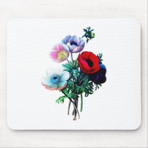 Red White And Blue Anemones by Redoute Mouse Pad