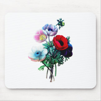 Red White And Blue Anemones by Redoute Mouse Pad
